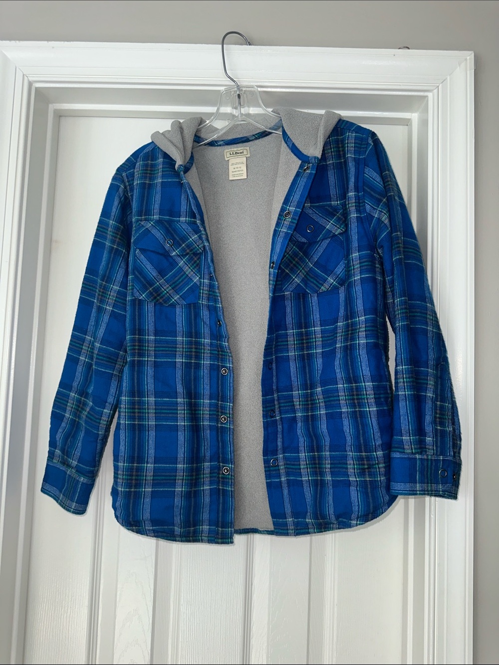 LL Bean flannel fleece lined hooded shirt